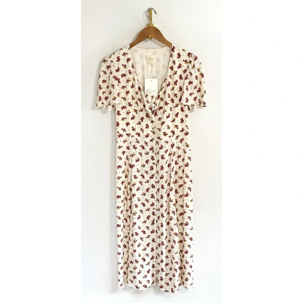 NWT Sezane Midi Floral Short-Sleeve Ophelia Dress - Picture 2 of 7